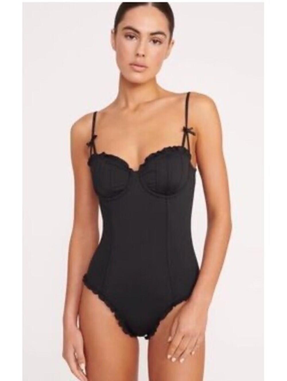 NWT STAUD Swim Gossamer black one Piece Swimsuit Swim Sea Ruffles XS Designer